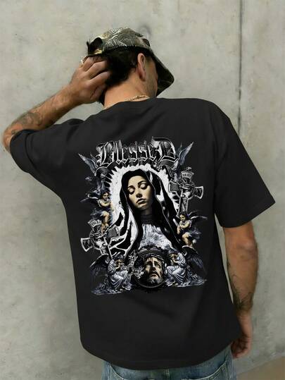  FRACTYR Men's Summer Fashion Minimalist Street Personality Element Print Round Neck Short Sleeve T-Shirt | All-Match Street Casual Tee, Boyfriend/Husband Gift