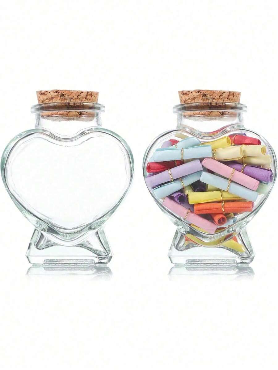 1/2 pièces Bouteille en verre creux en forme de cœur avec bouchon en liège, vase/bouteille à vœux en forme de cœur transparent pour artisanat DIY, décoration de fête, de mariage, de Noël, cadeaux de vacances, fournitures scolaires - Multicolore - Voir 1