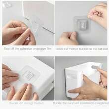 Estante de película transparente no perforado, estante interior de pared del gabinete, estante de especias, estante de secado de platos, organizador de puerta de gabinete para cocina - Un grande 3 piezas - Ver 6
