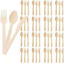 150 piezas/Set, 50 piezas/Set, 25 piezas/Set, 10 piezas/Set Juego de cubiertos de ensalada de bambú natural, vajilla occidental, cuchillo, tenedor y cuchara de bambú, de alta calidad, para bodas y fiestas, aperitivos, estilo rústico, utensilios de picnic naturales - Bambú - Ver 9