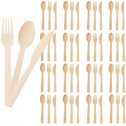 Natural Bamboo Salad Knife, Fork And Spoon Set, Western Tableware, High-Quality Bamboo Cutlery, Suitable For Weddings, Parties, Snacks, Country Style, Natural Picnic Utensils