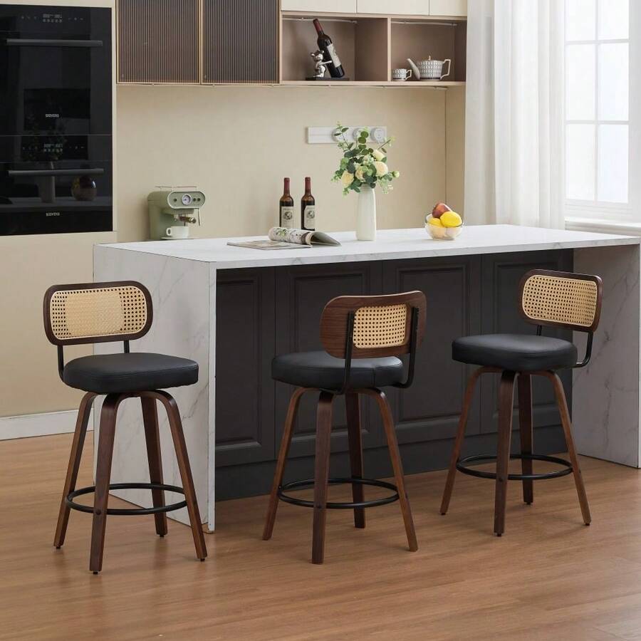 Barstools - สีดำ + หนัง PU + โฟม - ดู 1