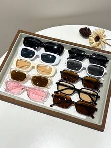 10 piezas Gafas de mujer con marco completo de plástico de ojo de gato de varios colores con lentes tintadas, adecuadas para la vida diaria, vacaciones y actividades al aire libre - 10 piezas Estampado de leopardo negro blanquecino translúcido rosa - Ver 1