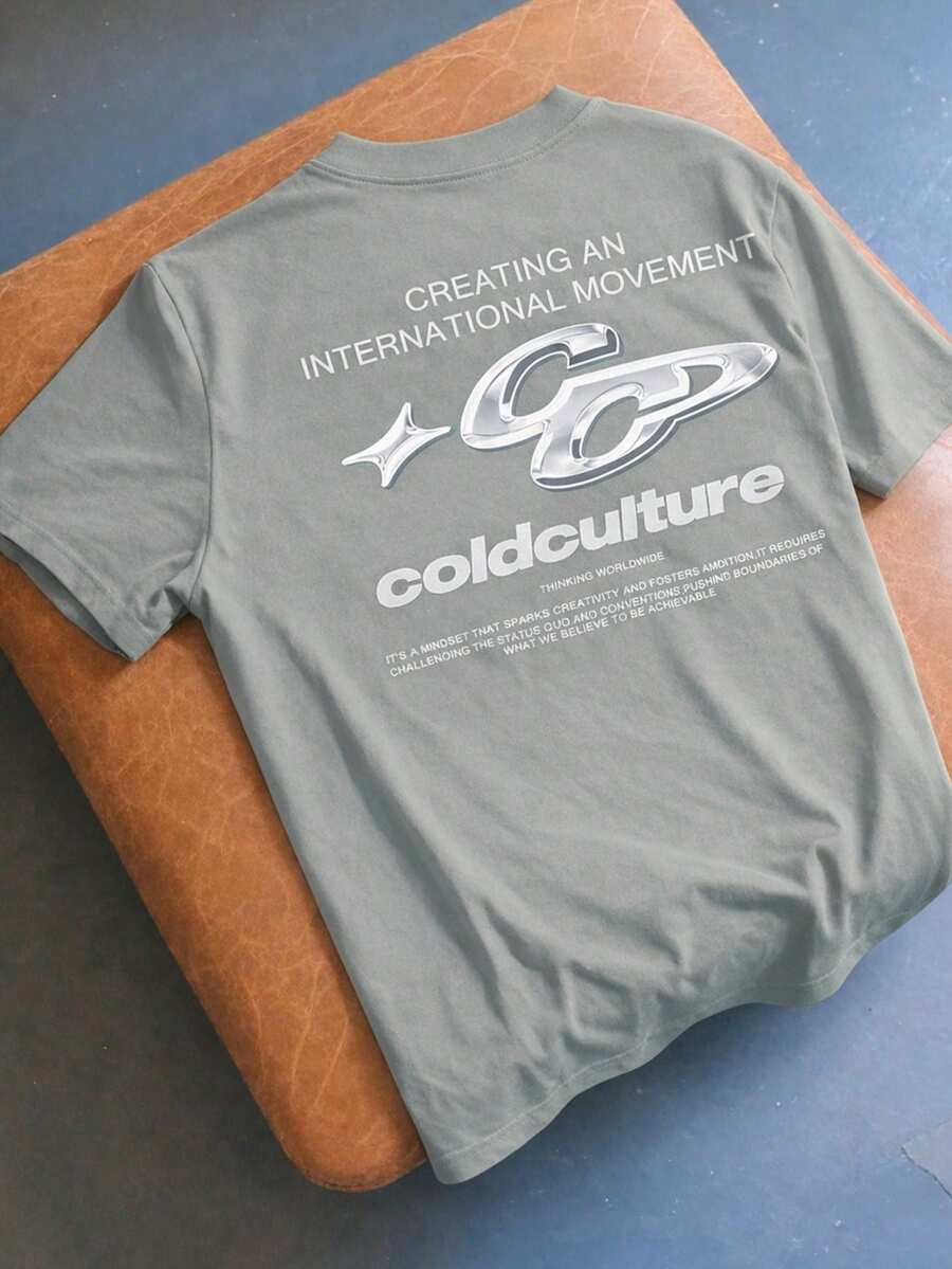 OVDY 男士圆领短袖休闲夏季复古印花T恤 - 淺灰色 - 查看 1