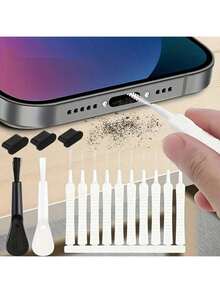 15pcs Mobile Phone Dust Plug Set, Includes Keyboard Cleaning Brush, Dust Cover And Nylon Brush Cleaner, Suitable For Phones And Computers - Black and White - View 2
