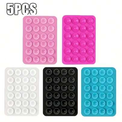 5pcs/24pcs Single-Sided Silicone Suction Cup Sticker, Non-Slip Portable Movable Phone Holder, Square Universal Phone Suction Cup With Super Strong Silicone Anti-Slip, Suitable For Selfie Video