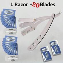 1 Shaving Set (1 Razor + 20 Blades) Premium Foldable Razor - Barbershop Quality Straight Edge Razor For Men's Facial Care, Manual Shaving, Beard Trimming And Hairdressing - Durable Stainless Steel, Ergonomic Design, Portable And Space Saving, Specifications: 1 Shaving Set (1 Razor + 20 Blades),1 Shaving Set (1 Razor + 10 Blades),1 Shaving Set (1 Razor + 40 Blades) - Multicolor - View 10