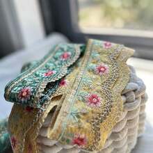 1/5 Yard Multi-Color Floral Embroidered Sequin Lace Trim - Suitable For DIY Hat Bands, Ties, Curtain Decorations And Other Sewing Projects, Crafts, Home Decor, Fashion Design, Chinese Style And Christmas Gift Packaging, DIY Clothing And Beginner Sewing - Multicolor - View 10