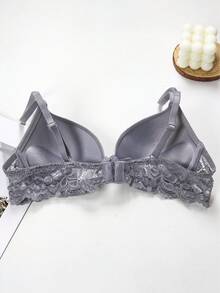 女士蕾丝加垫聚拢文胸 - 灰色 - 查看 11