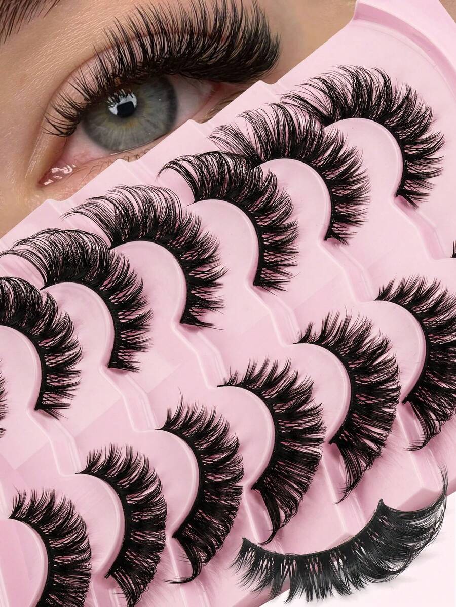 7 Pairs Natural Full Strip Fake Eyelashes, Thick & Fluffy Dramatic Lashes, Charming Eye Makeup, Suitable For Daily, Party And Travel Use - View 1