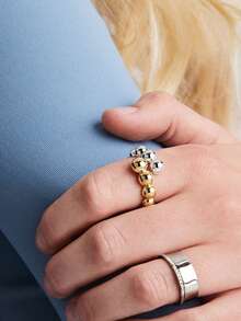 Anillo de diseño de perla gruesa bañado en oro de 18K de plata esterlina S925 para mujer, de moda y minimalista - Anillo de dos tonos - Ver 4