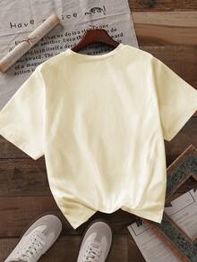 Ladies Vintage Fan Print Round Neck Short Sleeve T-Shirt Casual Vacation - Apricot - View 2
