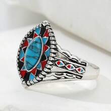 Nhẫn nữ phong cách Bohemian đính đá mắt ngựa, trang sức nghệ thuật cổ điển kiểu Âu và Mỹ đính đá ngọc lam tổng hợp, nhẫn tráng men thủ công. - Nhiều màu - Xem 5