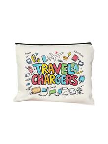 時尚女款彩色「Travel Charger」字母圖案化妝包，化妝品收納袋，數據線收納袋，大容量零錢包，春夏旅行配件，度假拉鍊收納袋。適用於度假、辦公室、購物、酒店、返校禮物、生日禮物、旅行配件、母親節禮物、婚禮配件 - 彩色 - 查看 19