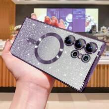 适用于三星 Galaxy S26 Ultra S24 S23 S22 S25 Ultra Plus S25 FE 的奢华闪亮磁吸 MagSafe 无线充电保护壳，TPU 手机壳也适用于 A05 A15 A35 A25 A14 A17 A24 A34 A54 A26 A36 A16 A06 A25 5G，适合作为送给男朋友/女朋友的礼物 - 紫色 - 查看 5