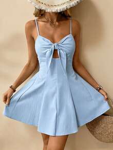 Missord Women's Simple Solid Color Spaghetti Strap Jumpsuit For Daily Wear - 淺藍色 - 查看 1