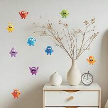 1pc Colorful, Fluffy Little Monster Shaped Blue Glow-In-The-Dark Decorative Sticker. The Little Monsters Have Large, Round Eyes And Wide-Open Mouths, With A Lively And Joyful Expression. Suitable For Decorating Living Room, Bedroom, Study, And Home Office. - A - View 1