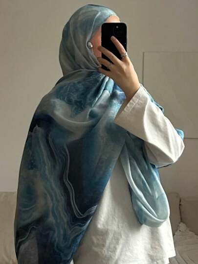 قطعة واحدة من الحجاب الأنيق للمرأة بطبعة مائية، مناسب للخروج واستخدام يومي ،إكسسوارات العباءة