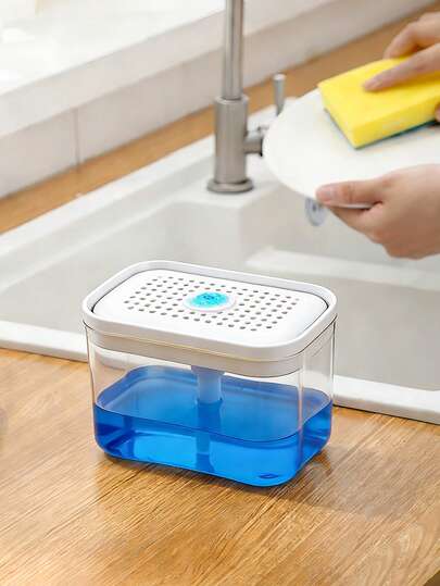 Kitchen Soap Dispenser, Dishwashing Liquid Dispenser And Sponge Holder, Comes With Dish Sponge, Dish Soap Dispenser, Large Refillable Bottle, Kitchen Accessories, Suitable For Kitchen And Bathroom Sink Countertop Storage, Household Cleaning Tool - Bathroom Soap Dispenser