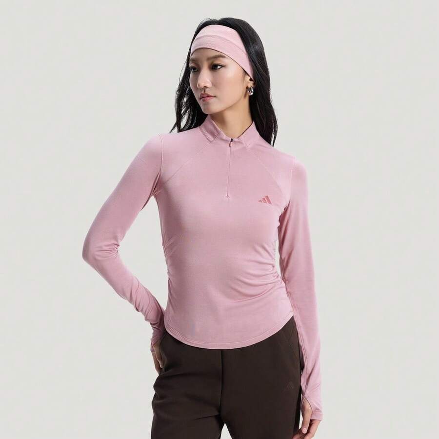 Adidas Women's SFL LS TEE Long Sleeve T-Shirt Knitted Collarless TKH2641 - Pink - View 1