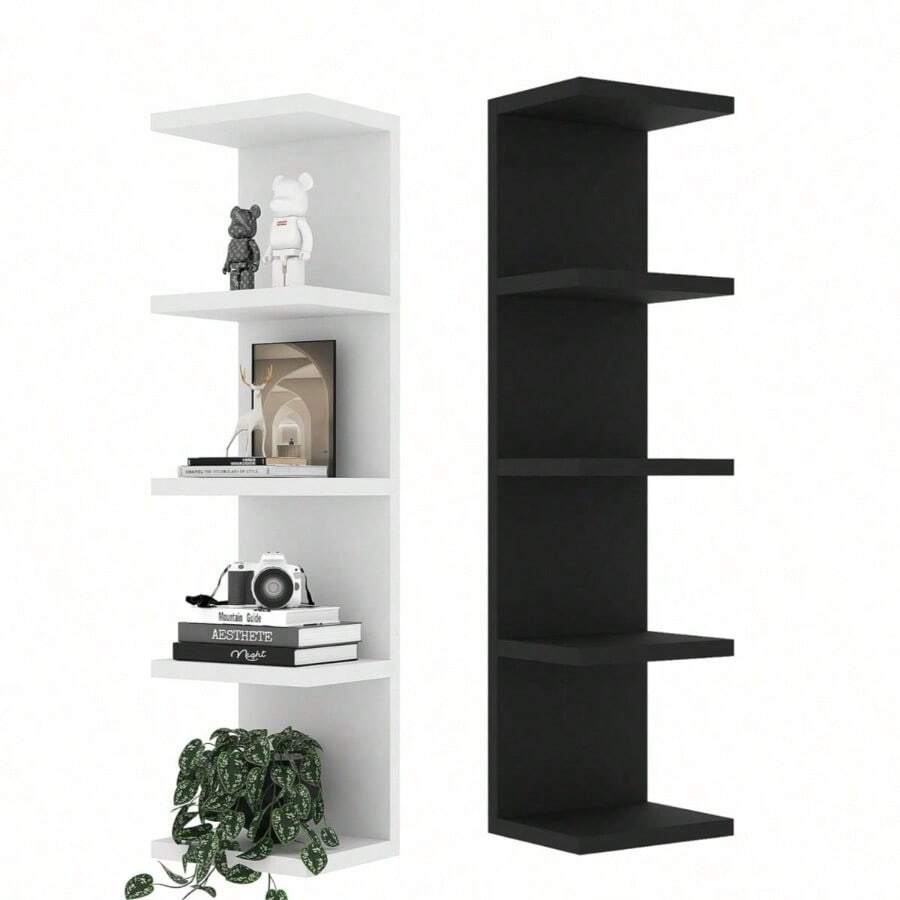 5-Tier Floating Wall Shelf Unit For Wall Decor & Makeup Vanity - White Narrow Cute Display Storage Shelf For Small Spaces, Decorative Vanity Shelf Room Decor - Mixed Colors - View 1