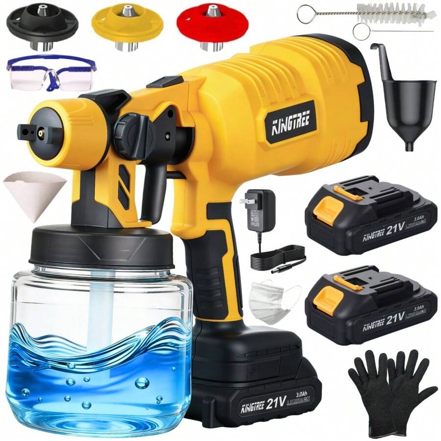 800ml Pistola Para Pintar 550w Inalámbrica Con 2 Baterías - Amarillo - Ver 1