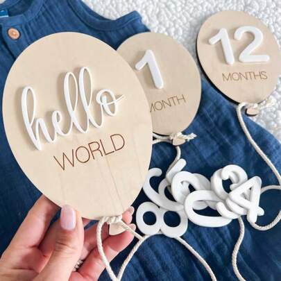 1 Set Hot Air Balloon Party Supplies, Includes 1-12 Months Growth Record Photo Props, Birth Milestone Plaque, Growth Tracking Board, Photography Decor