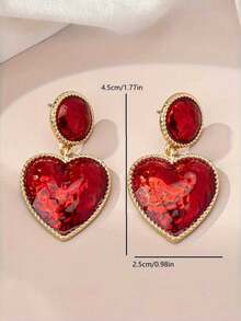 一对甜美又略带辛辣的红色心形吊坠耳环，青春可爱的女孩心形吊坠耳环 - 紅色 - 查看 2