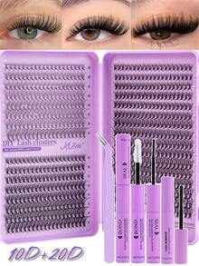 640pcs Cluster False Eyelashes, Thick Curly Lash Extension Kit, D-Curl, 8-16mm Mixed Length, DIY Lash Extension Set, DIY Lower Lash Extension Tutorial, Fluffy Soft Individual Lashes, Create Voluminous Natural Y2K Butterfly Makeup Effect, Easy DIY Lash Glue & Remover, DIY Lash Tweezers (Lower Lashes 10D+20D) For Home Use - màu đen - Xem 11