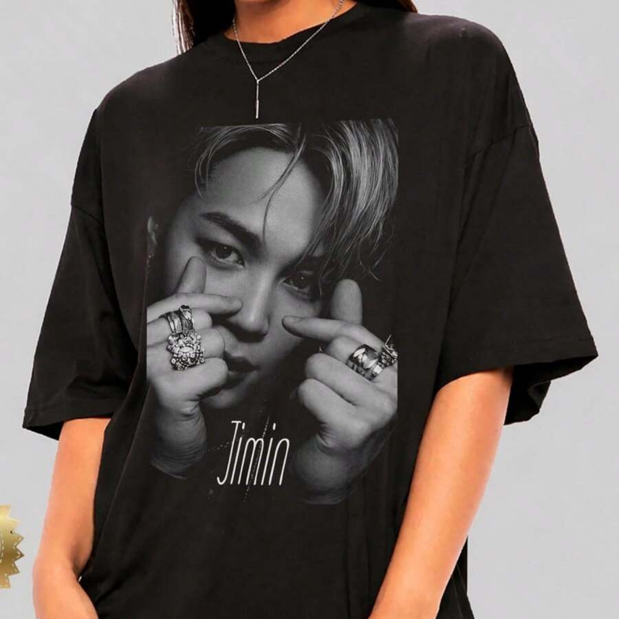 Jimin Shirt, Black And White Shirt, Korean Pop Aesthetic Streetwear, B T S Jersey Jimin For Fans, B T S - 黑色 - 查看 1