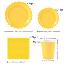 Yellow Flower Petal Disposable Tableware Set, Including 7/9 Inch Paper Plates, Paper Cups, Paper Napkins, Suitable For Birthday Party, Holiday Party, Picnic, Celebration, Wedding Tea Party, Graduation Ceremony Disposable Party Supplies - Yellow - View 18