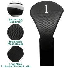 FINGER TEN Golf Schlägerkopfhaube 1 Packung für Hölzer, Fairway, Hybrid, Premium Zubehör mit langem Hals und austauschbarem Nummernschild in Schwarz/Rot/Blau für zuverlässigen Schlägerschutz und schnelle Identifizierung - Schwarz - Übersicht 2