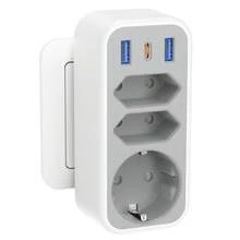 6-In-1 Multi Plug Adapter With 3 EU Power Sockets, USB-C PD20W Fast Charging Port, For Home, Office, Dorm, Travel, Grey White | Black | White - EU F Type Plug(220-240V) - View 13