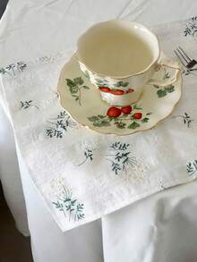 1/2/4pcs Countryside Style Floral Tablecloth, Ins Aesthetic Lavender Flower Embroidered Dining Placemat - White - View 4