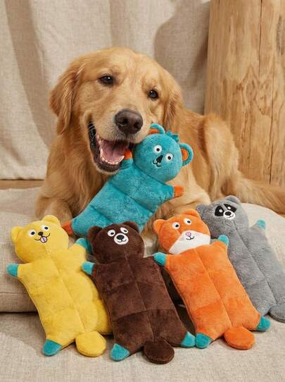 PETSIN 可爱发声毛绒宠物玩偶 - 毛茸茸动物（棕熊、松鼠、狐狸、考拉、浣熊），内置BIBI发声芯片，耐啃咬，适合小型、中型和大型犬猫，材质优良。