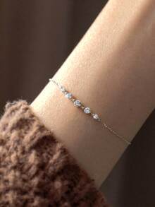 1件S925纯银时尚简约小众设计密镶钻石链手链，镶嵌合成立方氧化锆，优雅奢华，个性化定制，适合女性日常佩戴 - 鑽石 - 查看 7