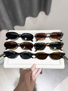 6件套几何镂空设计波西米亚风时尚眼镜，户外沙滩派对女士配饰 - 6pcs 豹紋黑透茶 - 查看 4