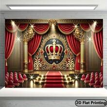 2D Flat  1 Piece Royal Stage Party Backdrop  Elegant Gold And Red Design With A Crown, Suitable Birthdays, Graduations, Father's Day, Mother's Day, Weddings  Polyester Photography Backdrop, Indoor/Outdoor Wall Tapestry - 多色 - 查看 10