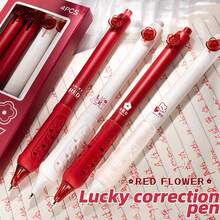 Set de 4 bolígrafos retráctiles de alta calidad con diseño de rosa vintage, recambio de tinta roja de 0.5mm, de secado rápido para oficina, estudio, diario y corrección de flores - Conjuntos - Ver 6