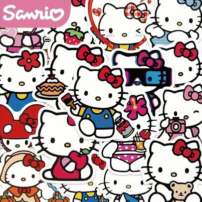 SANRIO 50 ชิ้น สติกเกอร์เคสโทรศัพท์ Hello Kitty, สติกเกอร์ Kuromi, สติกเกอร์กันน้ำ, สติกเกอร์ DIY, สติกเกอร์ตกแต่ง, สติกเกอร์การ์ตูน, สติกเกอร์ติดกระเป๋าเดินทาง, สติกเกอร์ติดขวดน้ำโน้ตบุ๊กกีตาร์