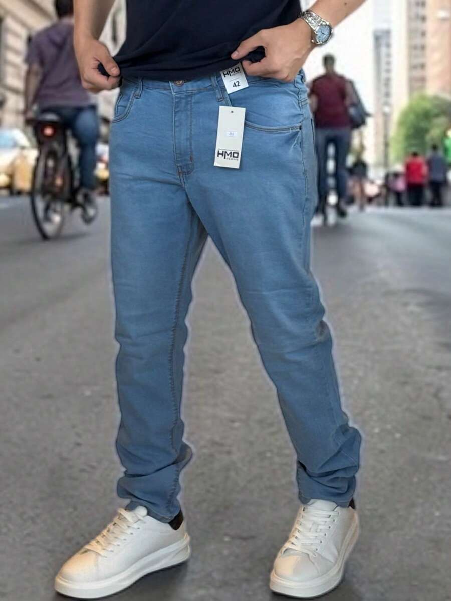 Men's Slim Fit Denim Jeans With Elastane And Lycra - 天藍色 - 查看 1