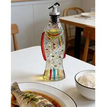 1/2pcs Handpainted Fish Shaped Glass Oil Bottle, Kitchen Oil Jar, Soy Sauce Vinegar Seasoning Bottle, 2026 New, Oil-Resistant, Bohemian Style - View 2