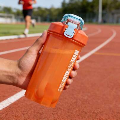 1pc 550ml/20oz Protein Powder Shaker Bottle, With Straw For Portability, Leak-Proof Water Bottle With Mixing Ball, Suitable For Gym Workout, Fitness Gift For Friends