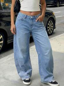 Quần jeans ống loe dáng suông cạp trung, màu xanh nhạt, phong cách đường phố Y2K thường ngày, màu sắc tươi tắn, thích hợp cho mùa xuân. - Rửa nhẹ - Xem 3