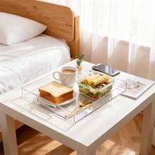 Clear Sturdy Acrylic Serving Tray, 18.9 X 18.9 Inch Clear Sturdy Acrylic Square Tray With Handles Spill Proof Square Decorative Tray For Coffee Table, Bathroom, Vanity - View 5