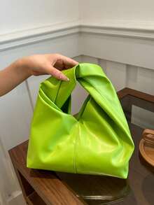 Fashionable Versatile Solid Color New PU Shoulder Bag, Casual Minimalist Textured Baguette Small Handbag For Women - Green - View 5