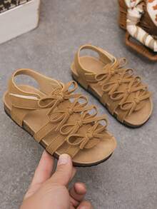 A Pair Of Brown Summer Birken Sandals With Multiple Bows, Thick Soles, Designed By Hook And Loop. - Brown - View 2