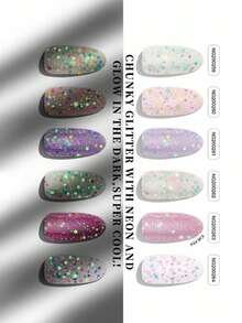 1 Box mit 20 Stücke natürliche, langanhaltend, klassische, selbstleuchtende Glitzer Nagel Aufkleber, Mehrfarbiges Design für UV Gel Maniküre, einfach anzubringen und zu entfernen - Verschiedenfarbig - Übersicht 6