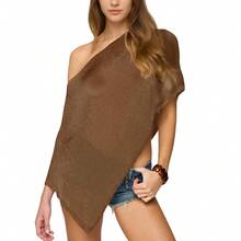 Women Sheer Mesh Poncho Top Crochet Knit Lightweight See Through Shawl Wrap Summer Oversized Loose Shrug Beachwear Swimsuit Bikini Cover Ups - 咖啡棕 - 查看 8