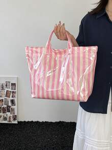 Borsa a tracolla di stile campus alla moda con grande capacità - realizzata in PVC leggero e carta kraft, con chiusura a strappo, elegante per le donne - Multicolore - Visualizzare 3